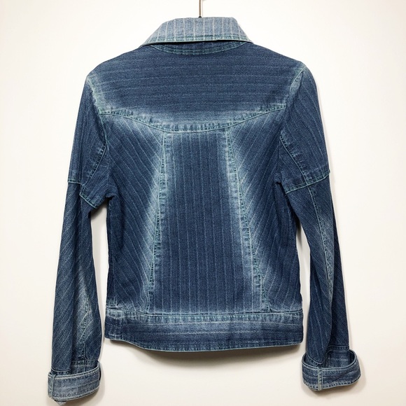 Givh Shyh Jean Jacket Zip Blue Neon Green Size M - Picture 4 of 8